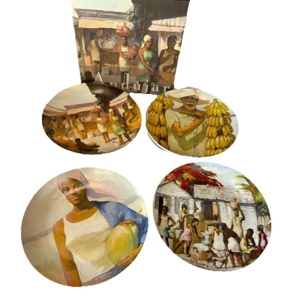 Arte De Cafe Plutarco Andujar Salad Plates Ceramic 4pc Set Dominican Republic